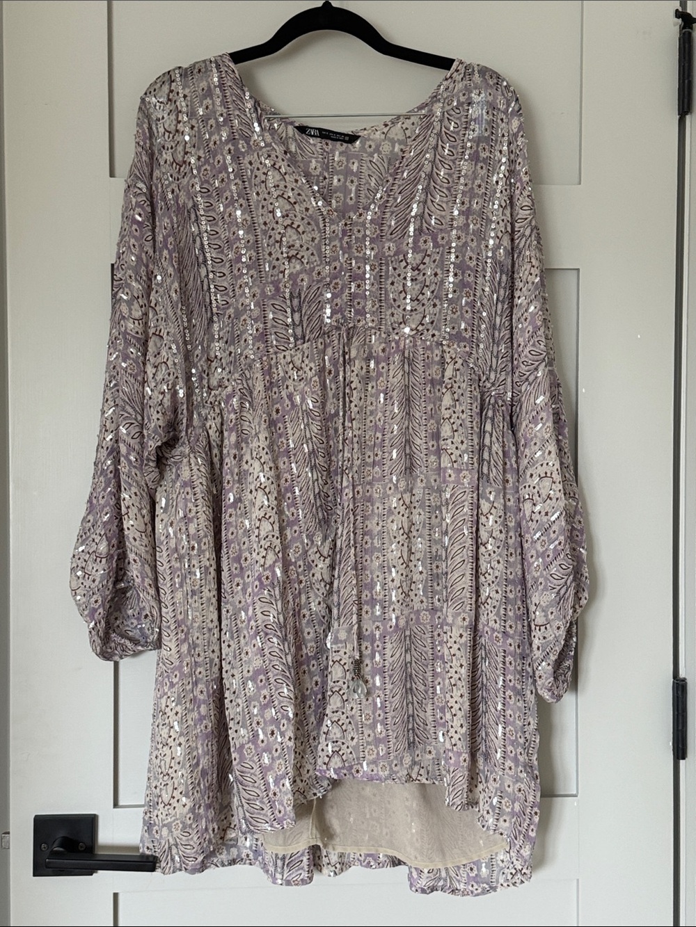 Zara Lavender Sequin Boho V-Neck mini dress